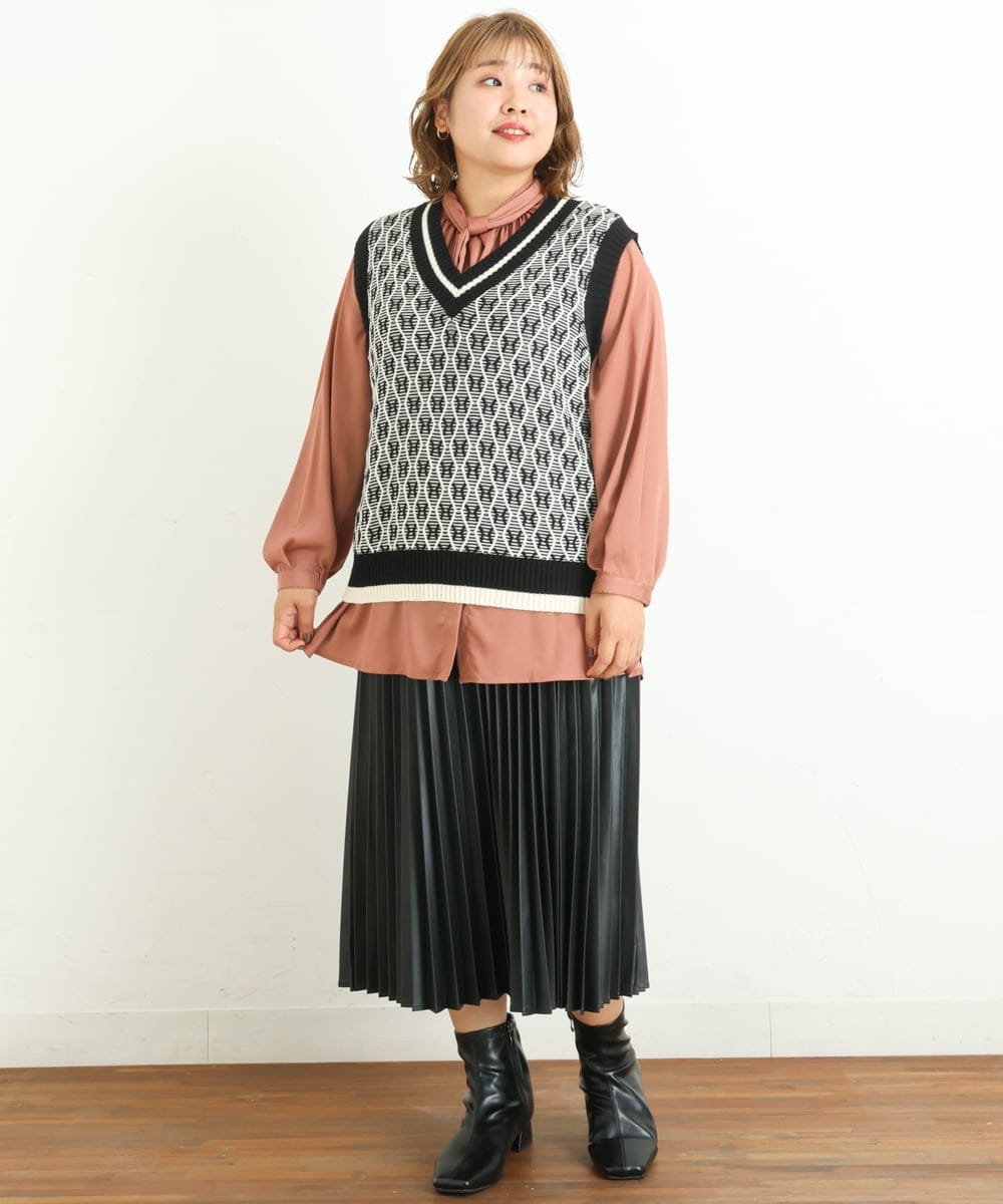 OLFLP08080 eur3(エウルキューブ) 【雑誌掲載】【大きいサイズ/11号サイズあり】バイカラーVネックベスト ブラック(94)