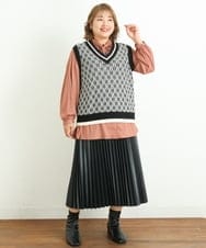 OLFLP08080 eur3(エウルキューブ) 【雑誌掲載】【大きいサイズ/11号サイズあり】バイカラーVネックベスト ブラック(94)
