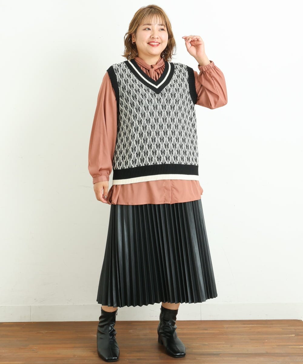 OLFLP08080 eur3(エウルキューブ) 【雑誌掲載】【大きいサイズ/11号サイズあり】バイカラーVネックベスト ブラック(94)