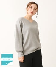 OLFLS04069 eur3(エウルキューブ) 【大きいサイズ/11号サイズあり】洗えるVネックニット ライトグレー(91)