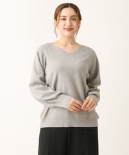 OLFLS04069 eur3(エウルキューブ) 【大きいサイズ/11号サイズあり】洗えるVネックニット ライトグレー(91)