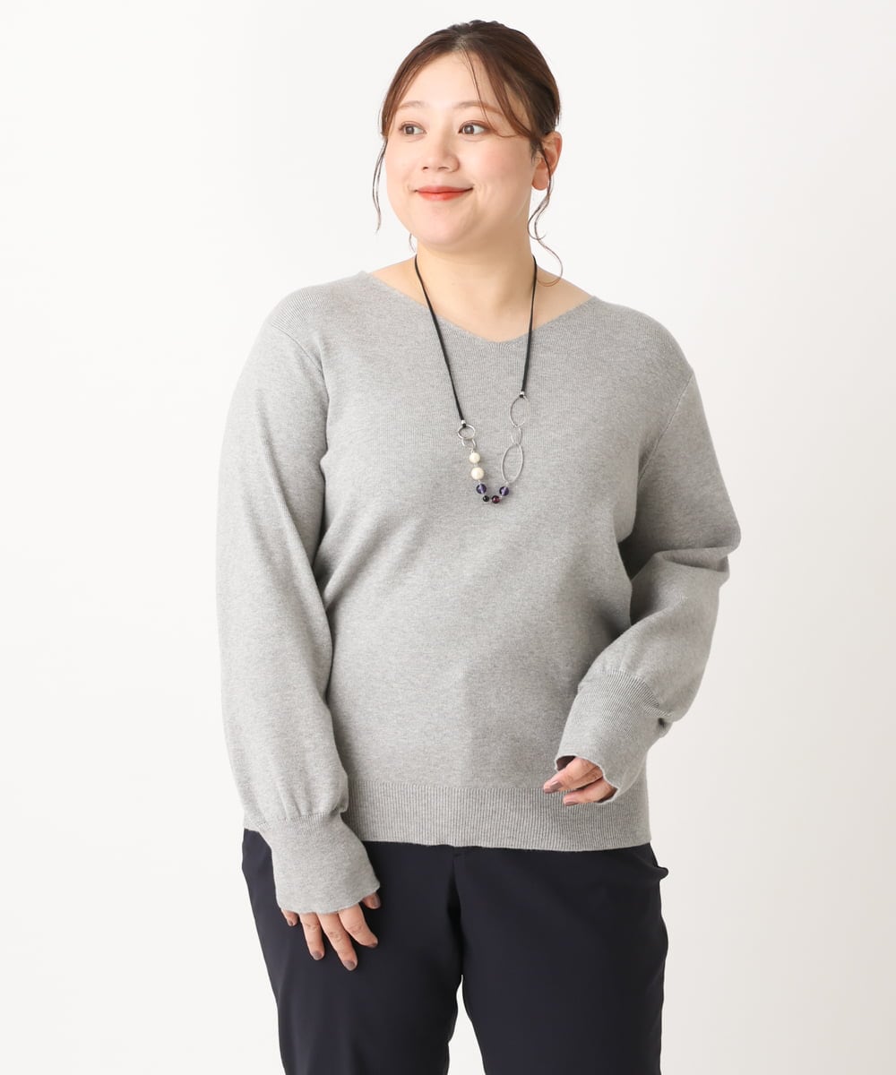 OLFLS04069 eur3(エウルキューブ) 【大きいサイズ/11号サイズあり】洗えるVネックニット ライトグレー(91)