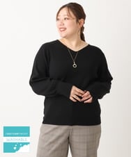 OLFLS04069 eur3(エウルキューブ) 【大きいサイズ/11号サイズあり】洗えるVネックニット ブラック(94)
