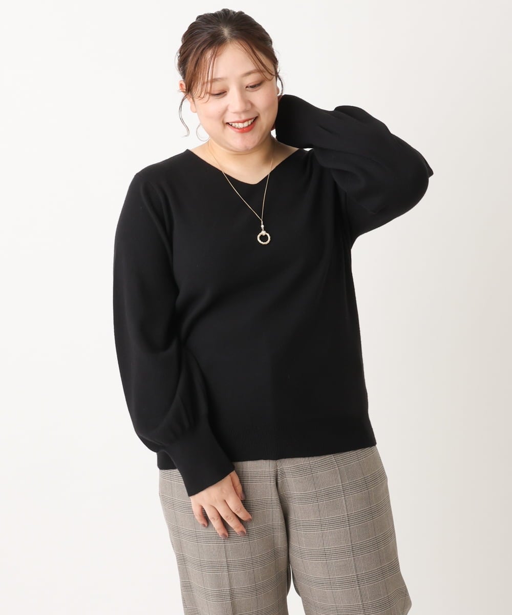 OLFLS04069 eur3(エウルキューブ) 【大きいサイズ/11号サイズあり】洗えるVネックニット ブラック(94)