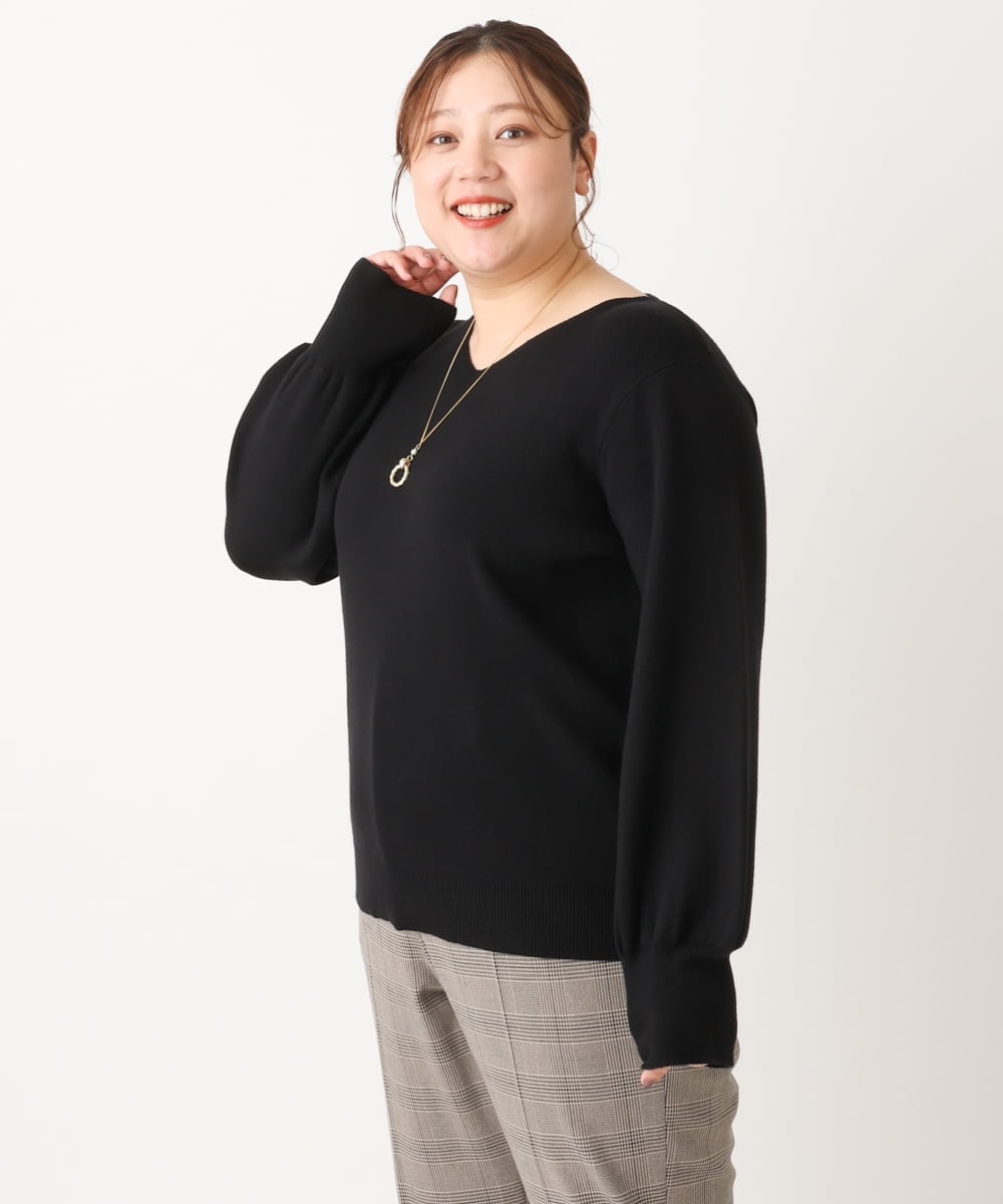 OLFLS04069 eur3(エウルキューブ) 【大きいサイズ/11号サイズあり】洗えるVネックニット ブラック(94)