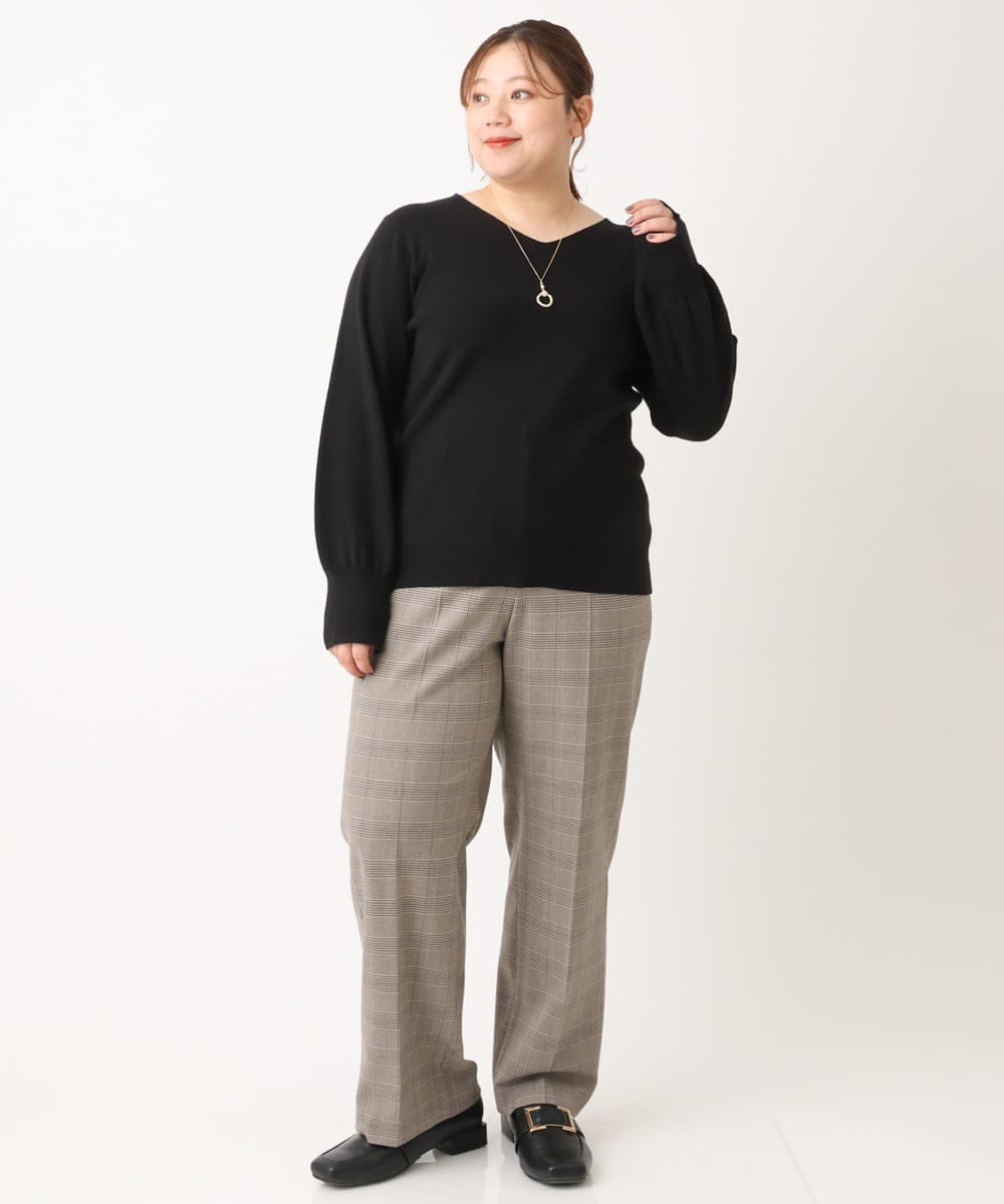 OLFLS04069 eur3(エウルキューブ) 【大きいサイズ/11号サイズあり】洗えるVネックニット ブラック(94)