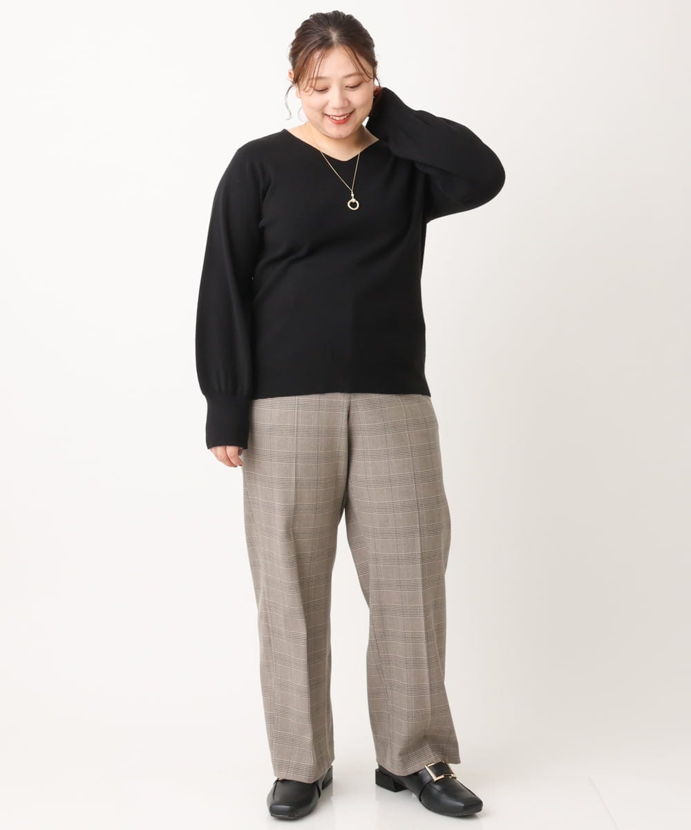 OLFLS04069 eur3(エウルキューブ) 【大きいサイズ/11号サイズあり】洗えるVネックニット ブラック(94)