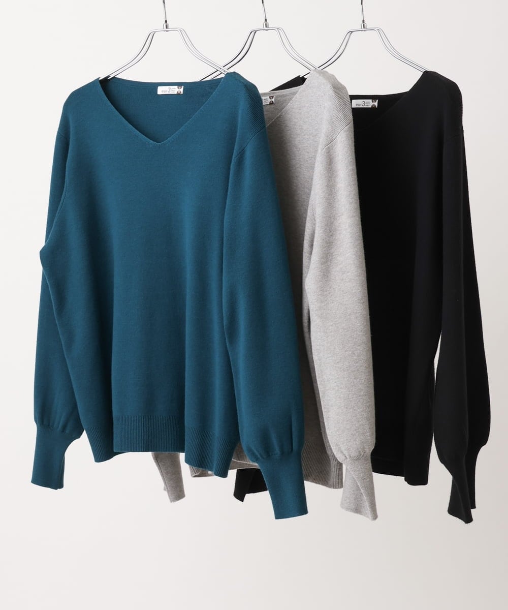 OLFLS04069 eur3(エウルキューブ) 【大きいサイズ/11号サイズあり】洗えるVネックニット ブラック(94)