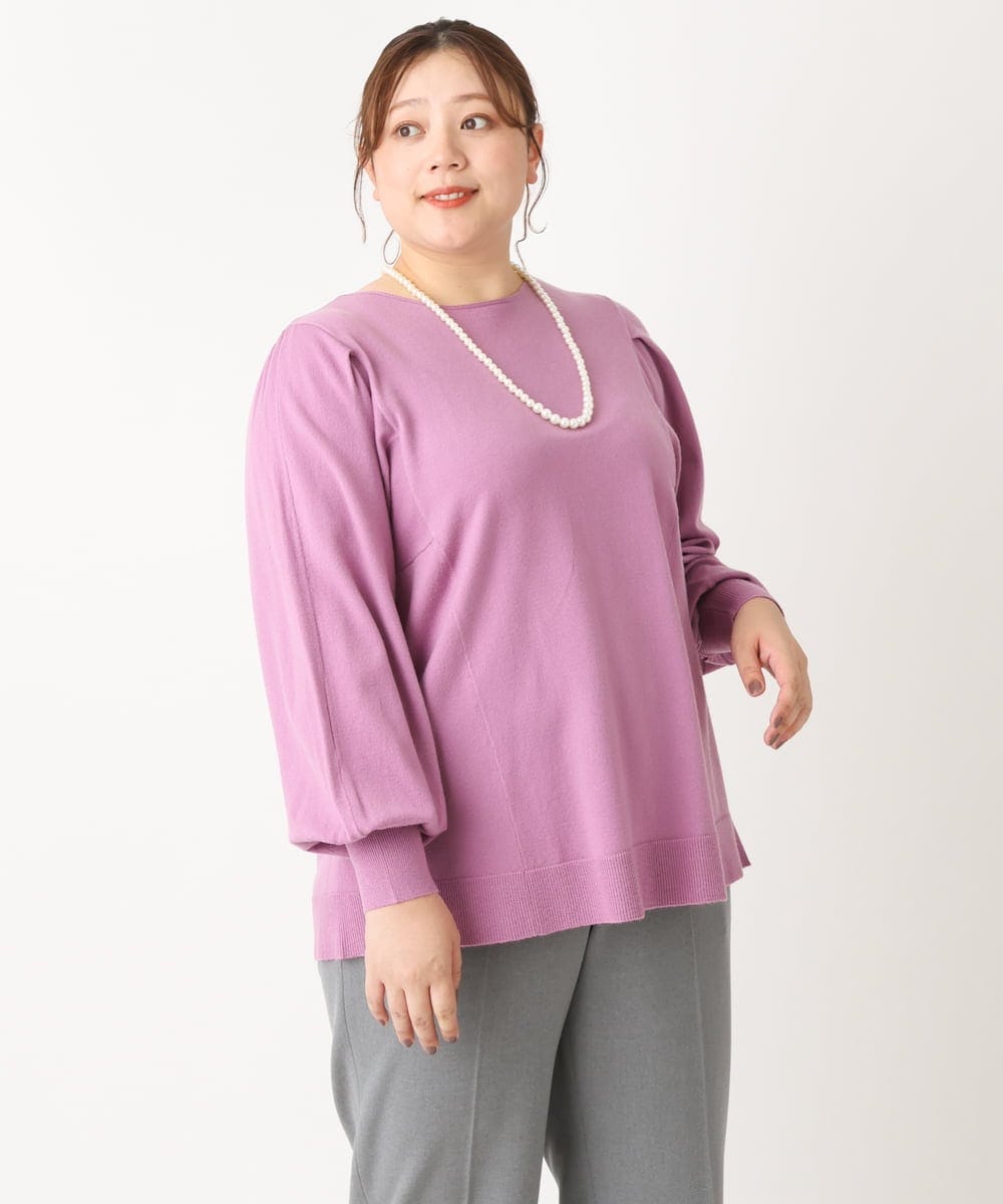 OLFLS09079 eur3(エウルキューブ) 【大きいサイズ/11号サイズあり】洗える袖タックニット ピンク(03)