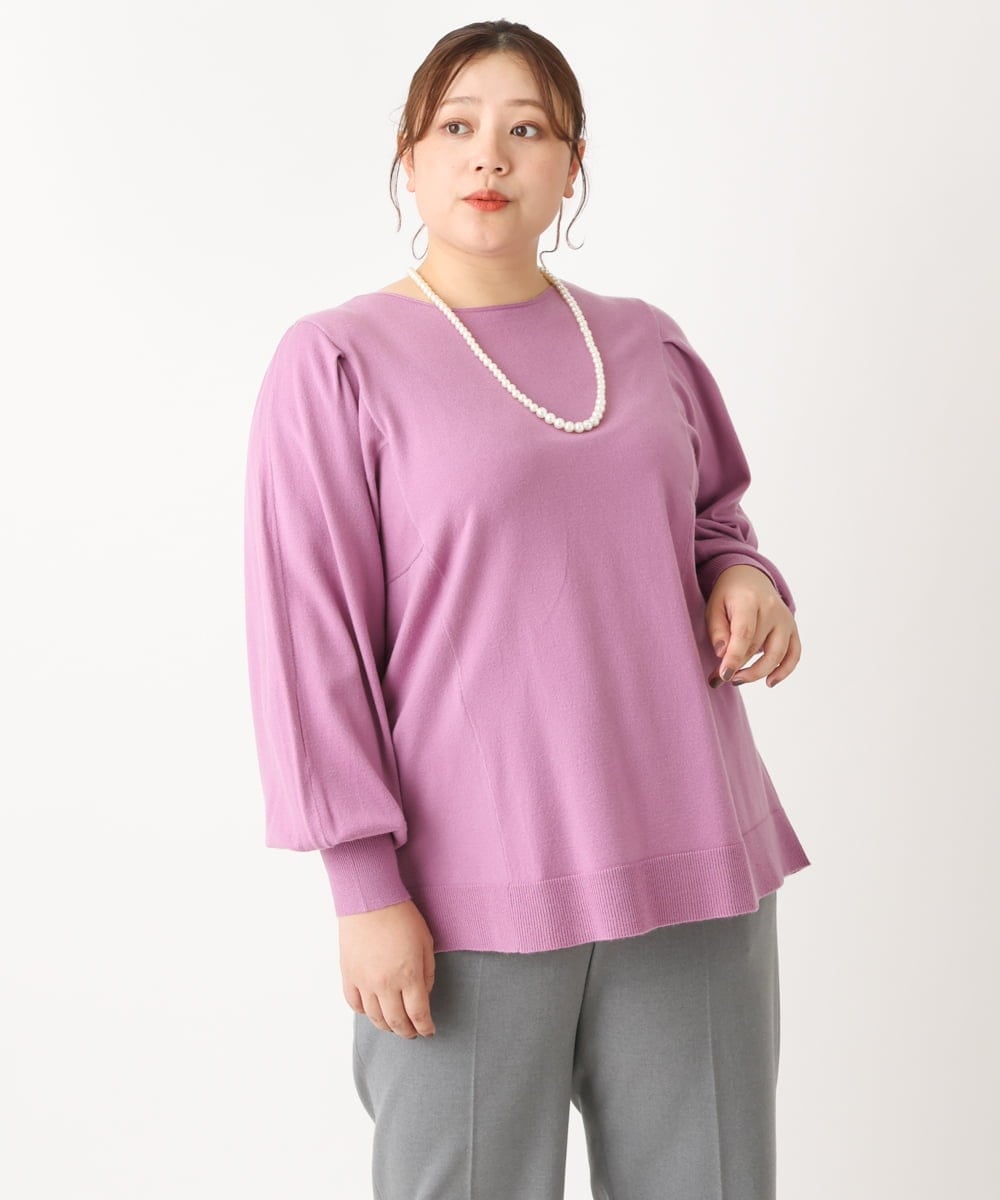 OLFLS09079 eur3(エウルキューブ) 【大きいサイズ/11号サイズあり】洗える袖タックニット ピンク(03)
