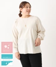 OLFLS09079 eur3(エウルキューブ) 【大きいサイズ/11号サイズあり】洗える袖タックニット アイボリー(80)