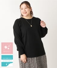 OLFLS09079 eur3(エウルキューブ) 【大きいサイズ/11号サイズあり】洗える袖タックニット ブラック(94)