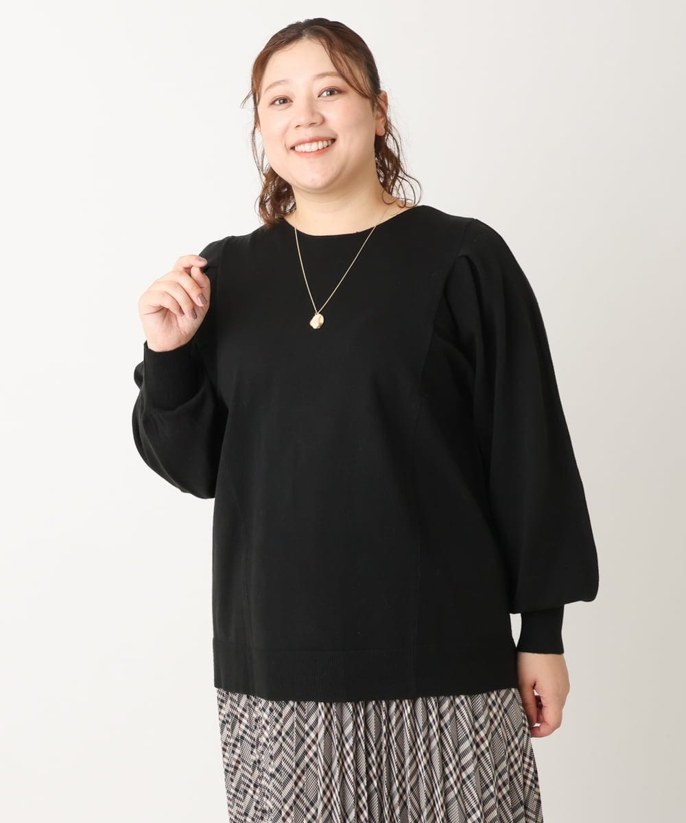 OLFLS09079 eur3(エウルキューブ) 【大きいサイズ/11号サイズあり】洗える袖タックニット ブラック(94)