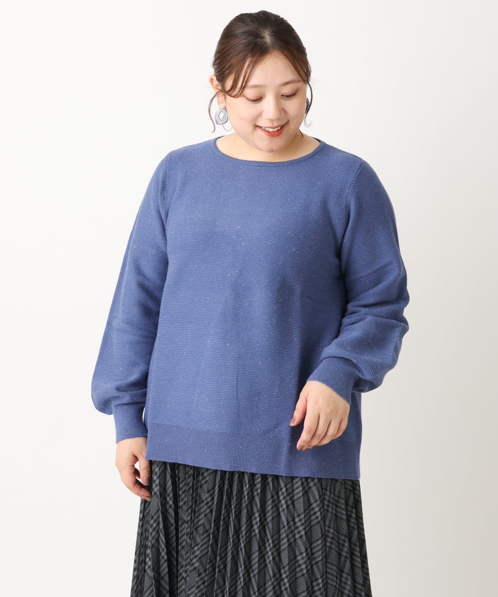 OLFLS24079 eur3(エウルキューブ) 【大きいサイズ/11号サイズあり】パフスリーブラメニット ブルー(55)