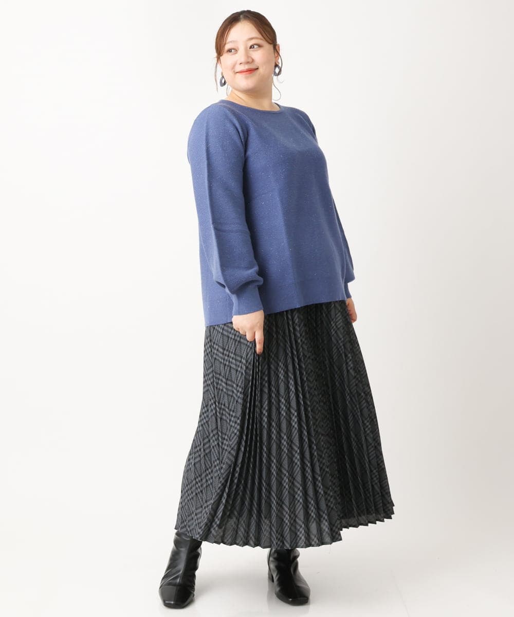 OLFLS24079 eur3(エウルキューブ) 【大きいサイズ/11号サイズあり】パフスリーブラメニット ブルー(55)