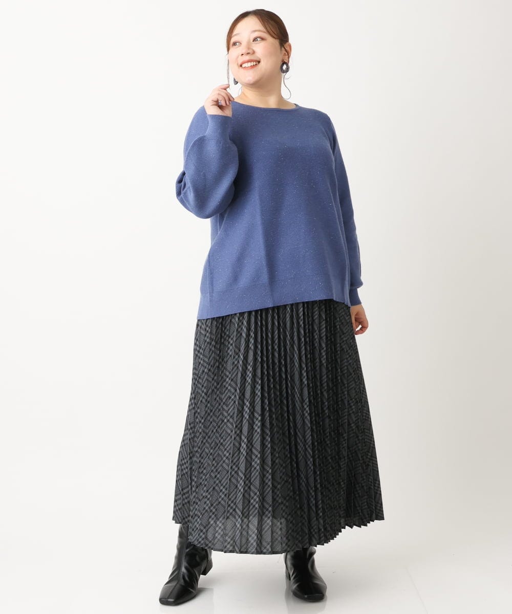 OLFLS24079 eur3(エウルキューブ) 【大きいサイズ/11号サイズあり】パフスリーブラメニット ブルー(55)
