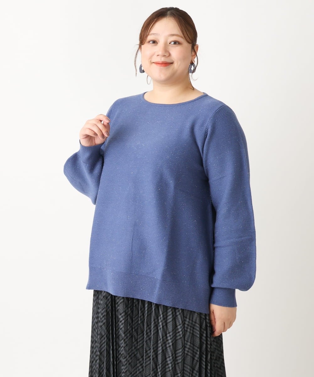 OLFLS24079 eur3(エウルキューブ) 【大きいサイズ/11号サイズあり】パフスリーブラメニット ブルー(55)