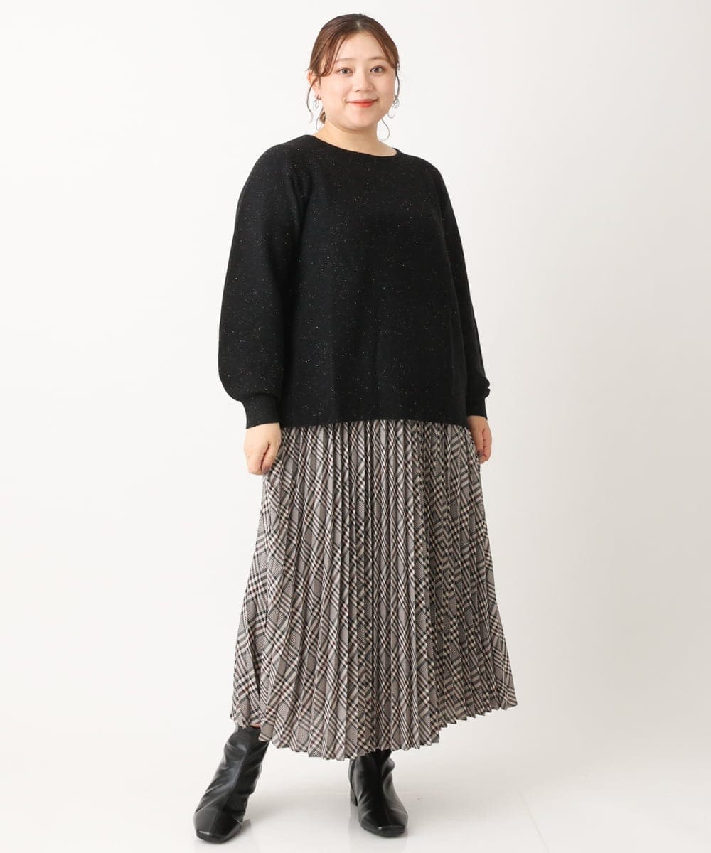 OLFLS24079 eur3(エウルキューブ) 【大きいサイズ/11号サイズあり】パフスリーブラメニット ブラック(94)