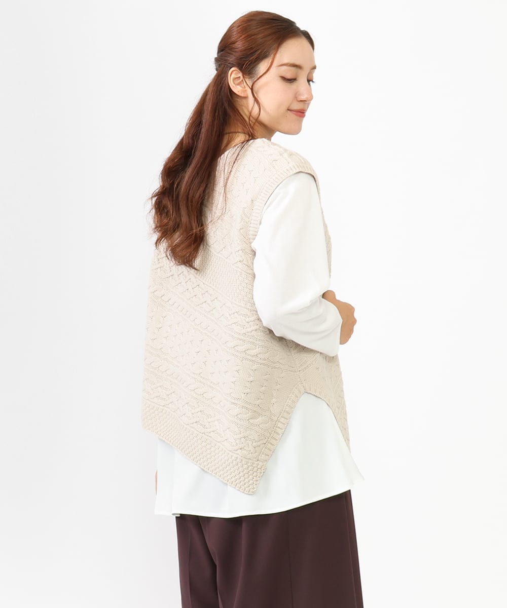 OLFLV05089 eur3(エウルキューブ) 【大きいサイズ】ケーブルポンチョ アイボリー(80)