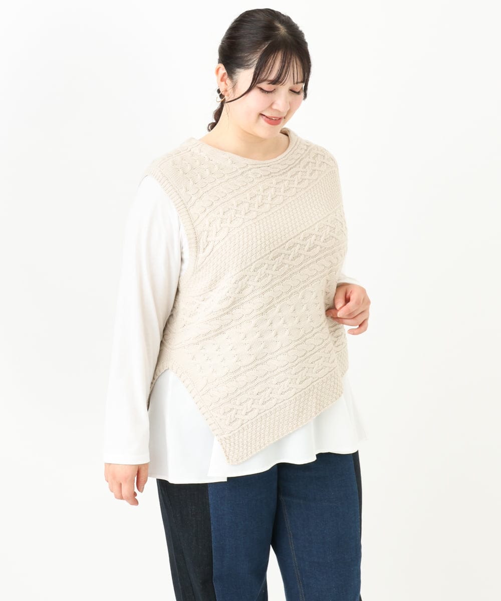 OLFLV05089 eur3(エウルキューブ) 【大きいサイズ】ケーブルポンチョ アイボリー(80)
