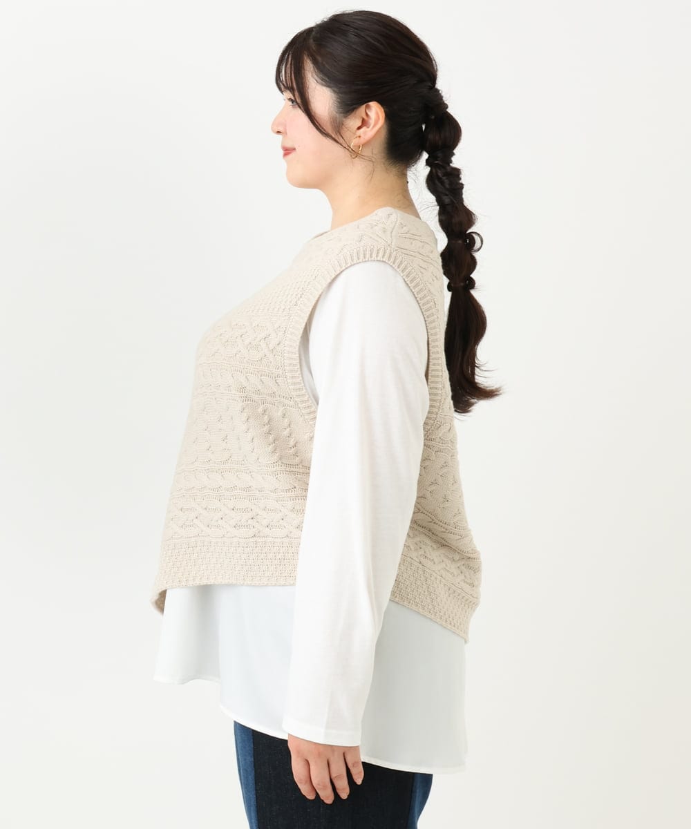 OLFLV05089 eur3(エウルキューブ) 【大きいサイズ】ケーブルポンチョ アイボリー(80)