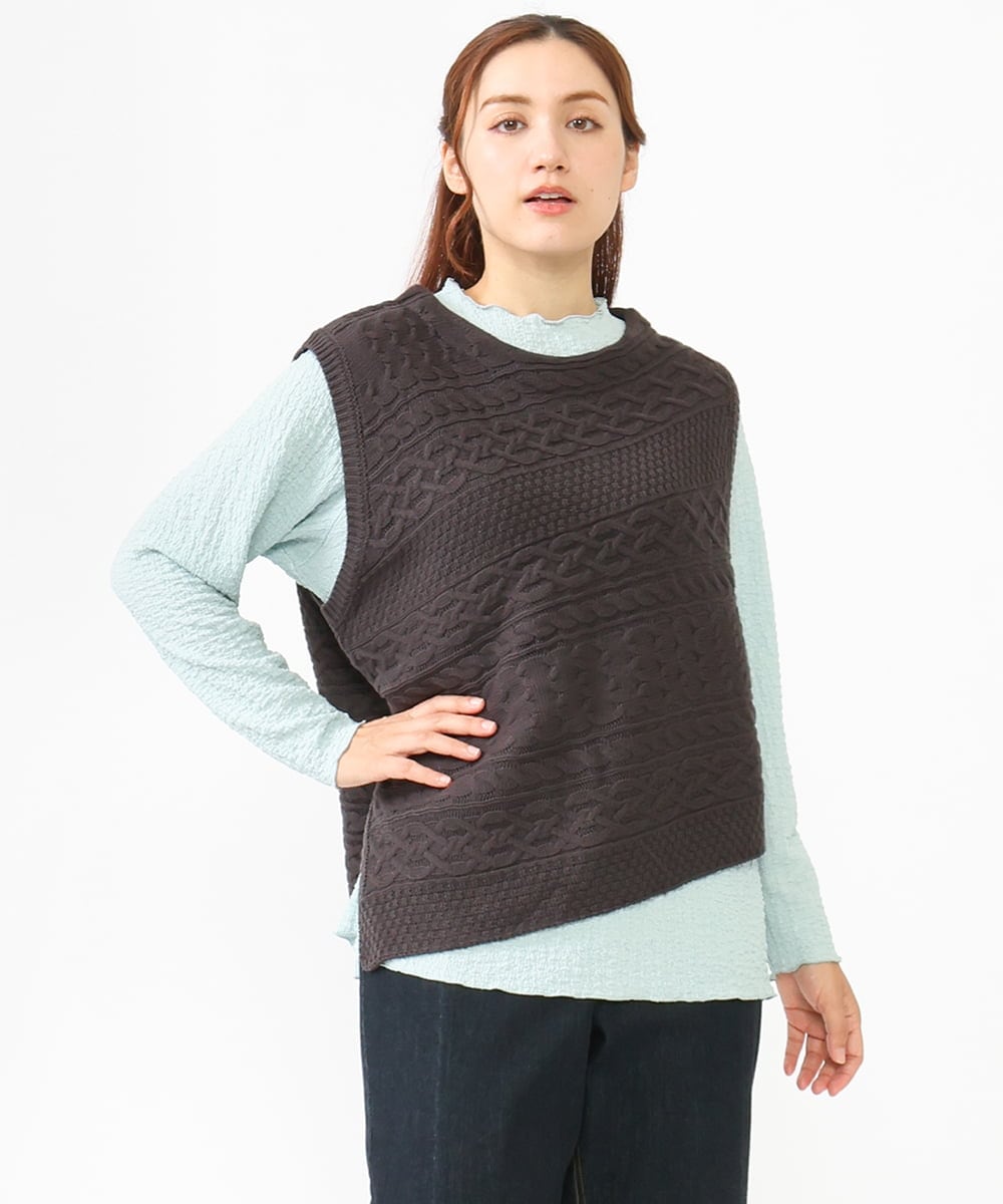 OLFLV05089 eur3(エウルキューブ) 【大きいサイズ】ケーブルポンチョ ダークグレー(93)
