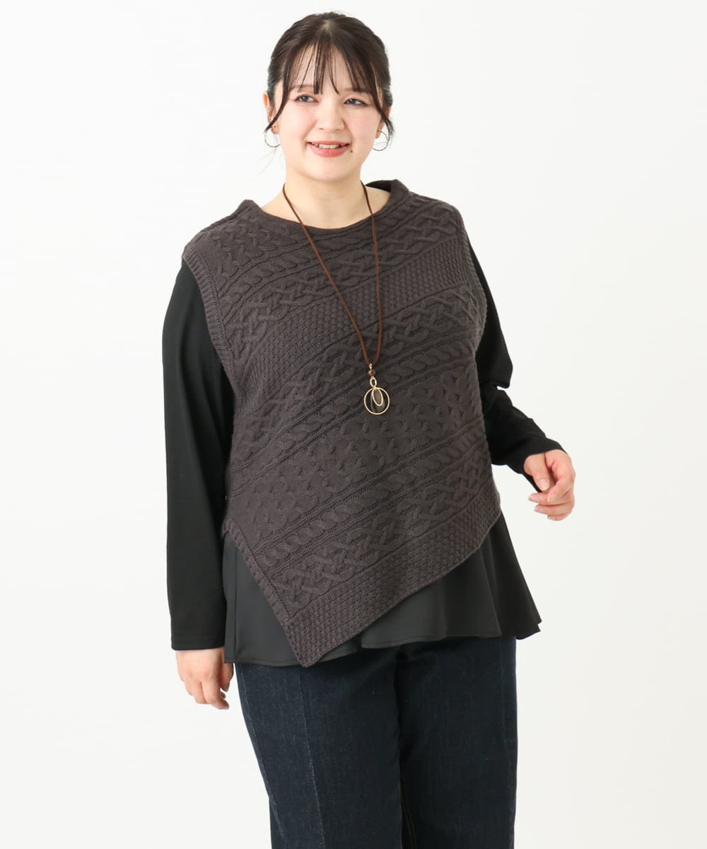 OLFLV05089 eur3(エウルキューブ) 【大きいサイズ】ケーブルポンチョ ダークグレー(93)