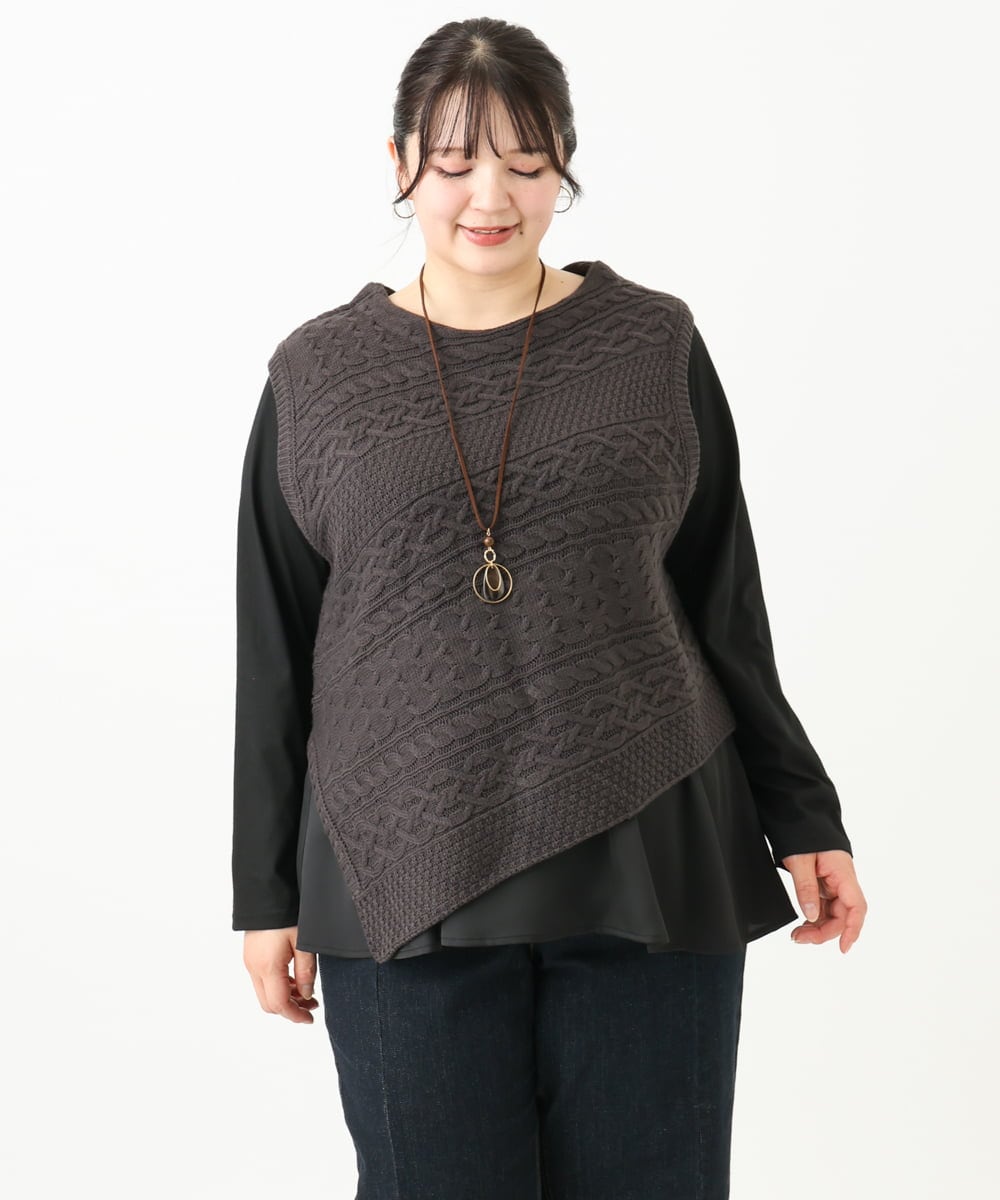 OLFLV05089 eur3(エウルキューブ) 【大きいサイズ】ケーブルポンチョ ダークグレー(93)