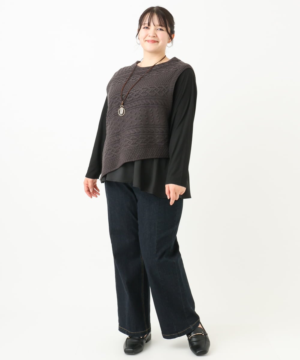 OLFLV05089 eur3(エウルキューブ) 【大きいサイズ】ケーブルポンチョ ダークグレー(93)