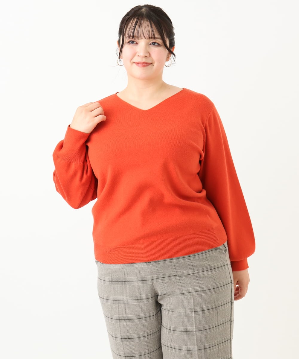 OLFLV12069 eur3(エウルキューブ) 【大きいサイズ】Vネックパフスリーブニット オレンジ(15)