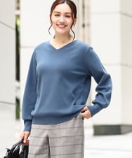 OLFLV12069 eur3(エウルキューブ) 【大きいサイズ】Vネックパフスリーブニット ブルー(55)