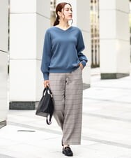 OLFLV12069 eur3(エウルキューブ) 【大きいサイズ】Vネックパフスリーブニット ブルー(55)
