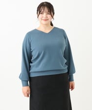 OLFLV12069 eur3(エウルキューブ) 【大きいサイズ】Vネックパフスリーブニット ブルー(55)