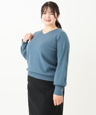 OLFLV12069 eur3(エウルキューブ) 【大きいサイズ】Vネックパフスリーブニット ブルー(55)