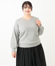 OLFLV12069 eur3(エウルキューブ) 【大きいサイズ】Vネックパフスリーブニット グレー(92)