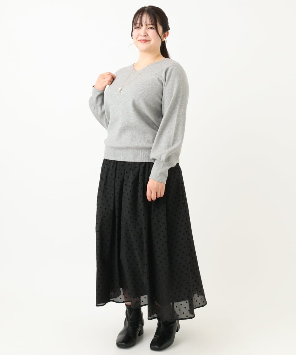OLFLV12069 eur3(エウルキューブ) 【大きいサイズ】Vネックパフスリーブニット グレー(92)