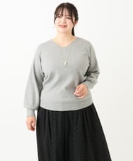 OLFLV12069 eur3(エウルキューブ) 【大きいサイズ】Vネックパフスリーブニット グレー(92)