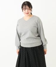 OLFLV12069 eur3(エウルキューブ) 【大きいサイズ】Vネックパフスリーブニット グレー(92)