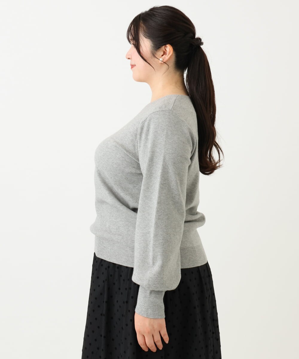 OLFLV12069 eur3(エウルキューブ) 【大きいサイズ】Vネックパフスリーブニット グレー(92)