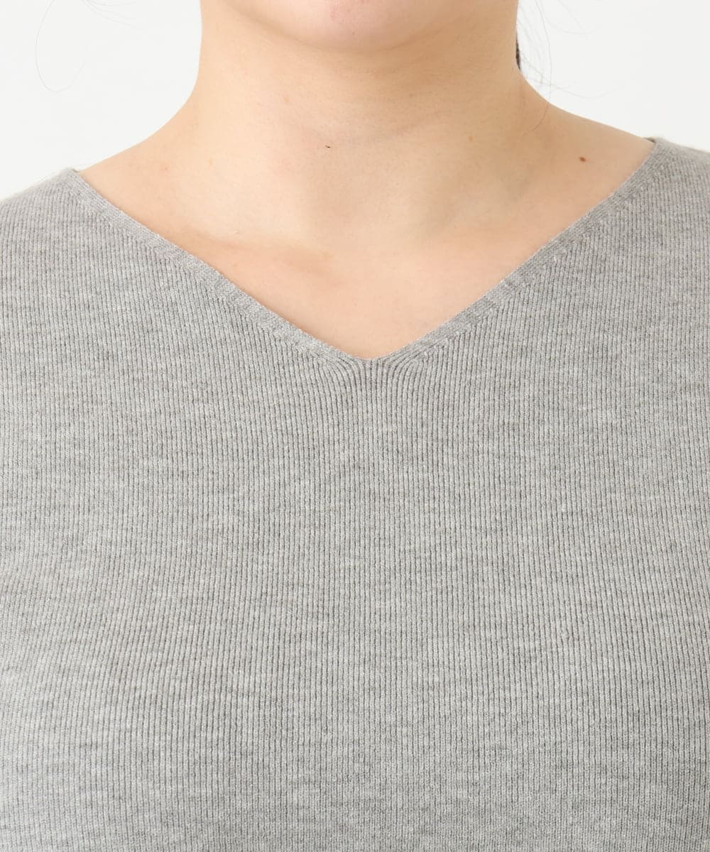 OLFLV12069 eur3(エウルキューブ) 【大きいサイズ】Vネックパフスリーブニット グレー(92)