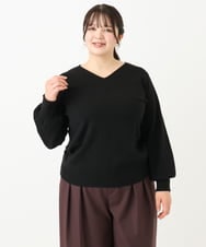 OLFLV12069 eur3(エウルキューブ) 【大きいサイズ】Vネックパフスリーブニット ブラック(94)