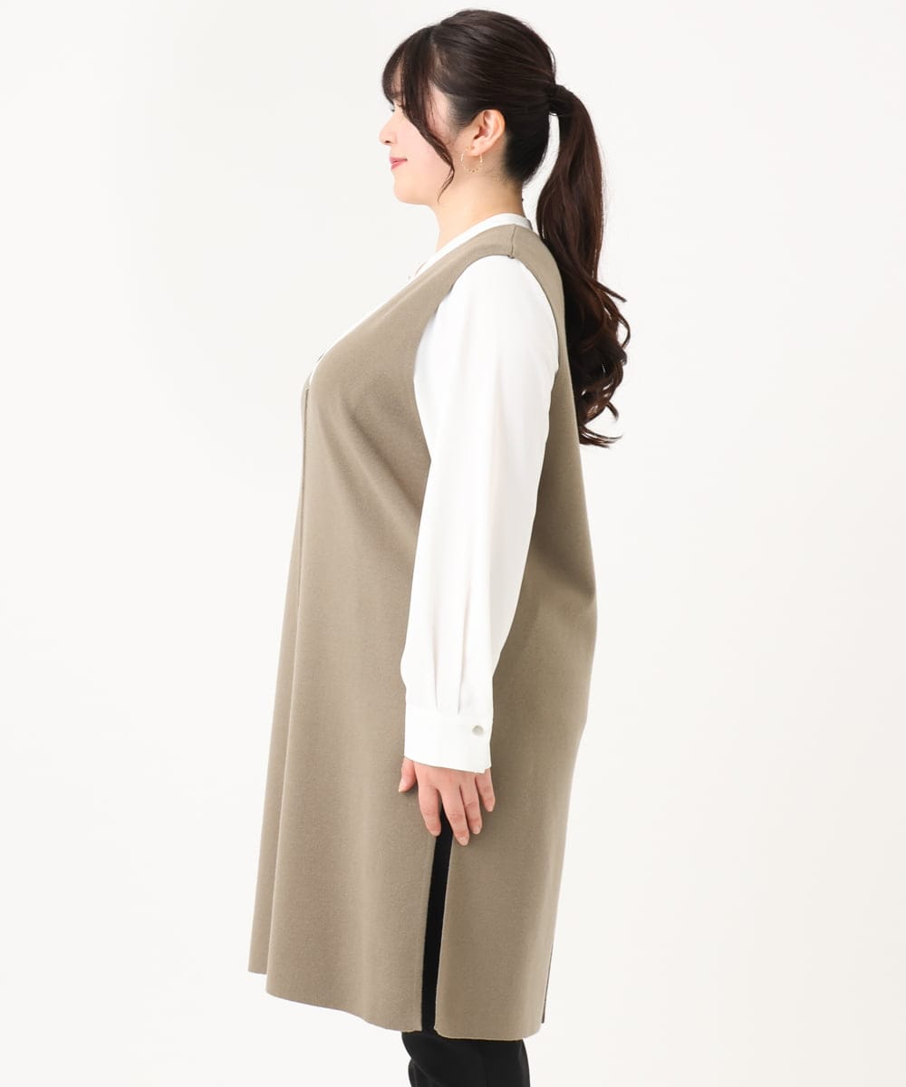 OLFLV22089 eur3(エウルキューブ) 【大きいサイズ】ロングニットベスト モカ(84)