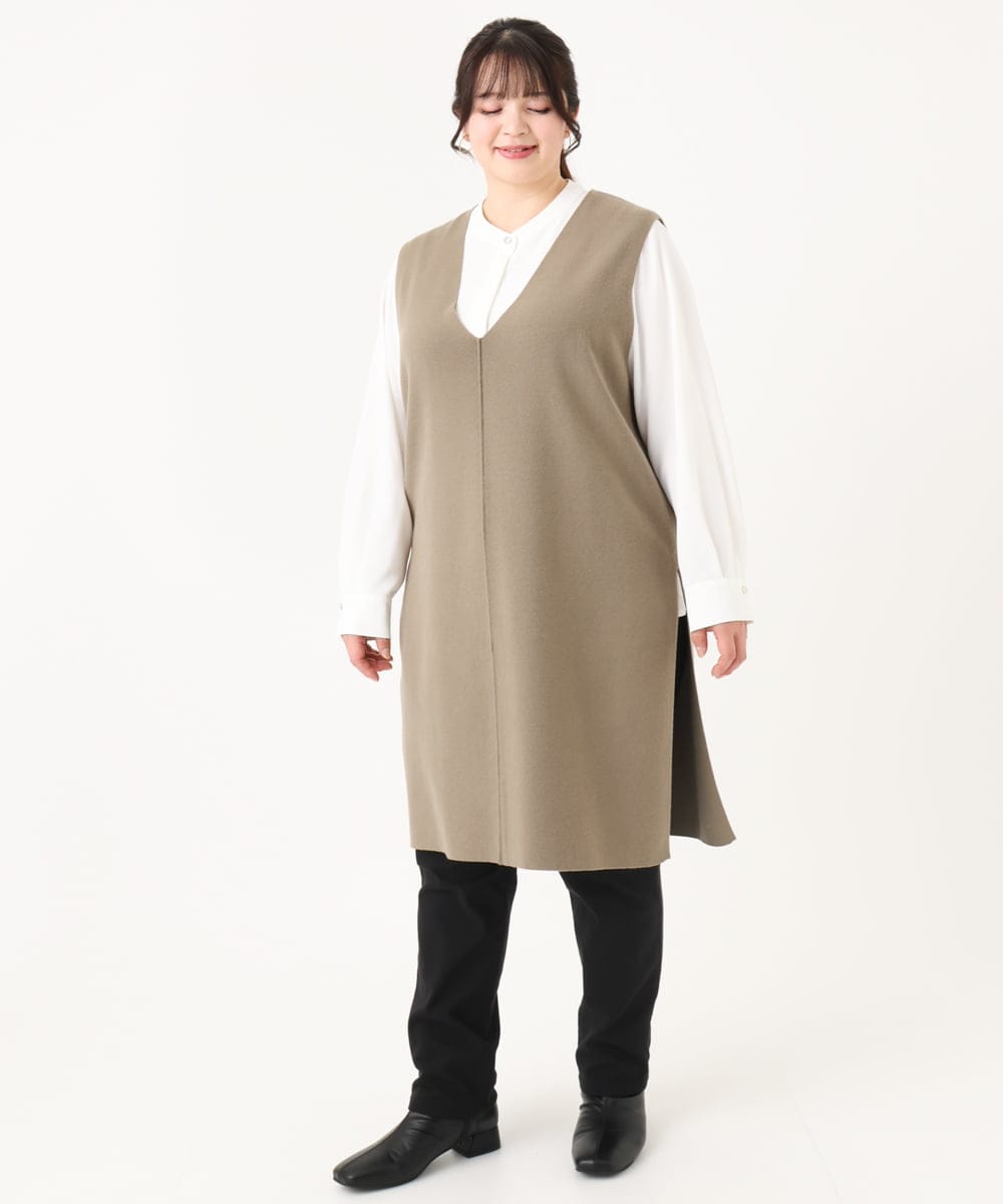 OLFLV22089 eur3(エウルキューブ) 【大きいサイズ】ロングニットベスト モカ(84)