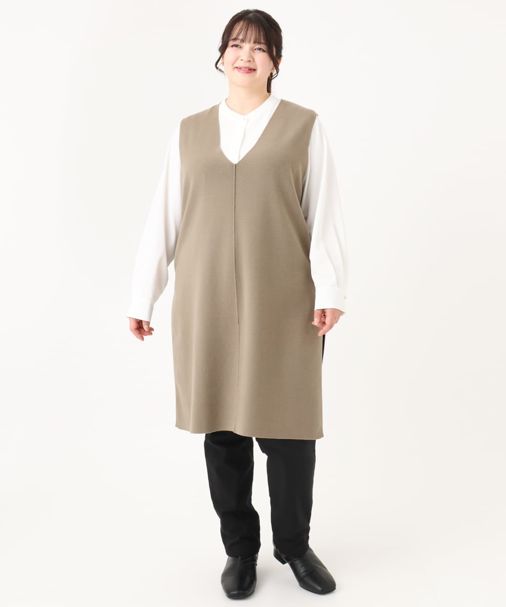 OLFLV22089 eur3(エウルキューブ) 【大きいサイズ】ロングニットベスト モカ(84)