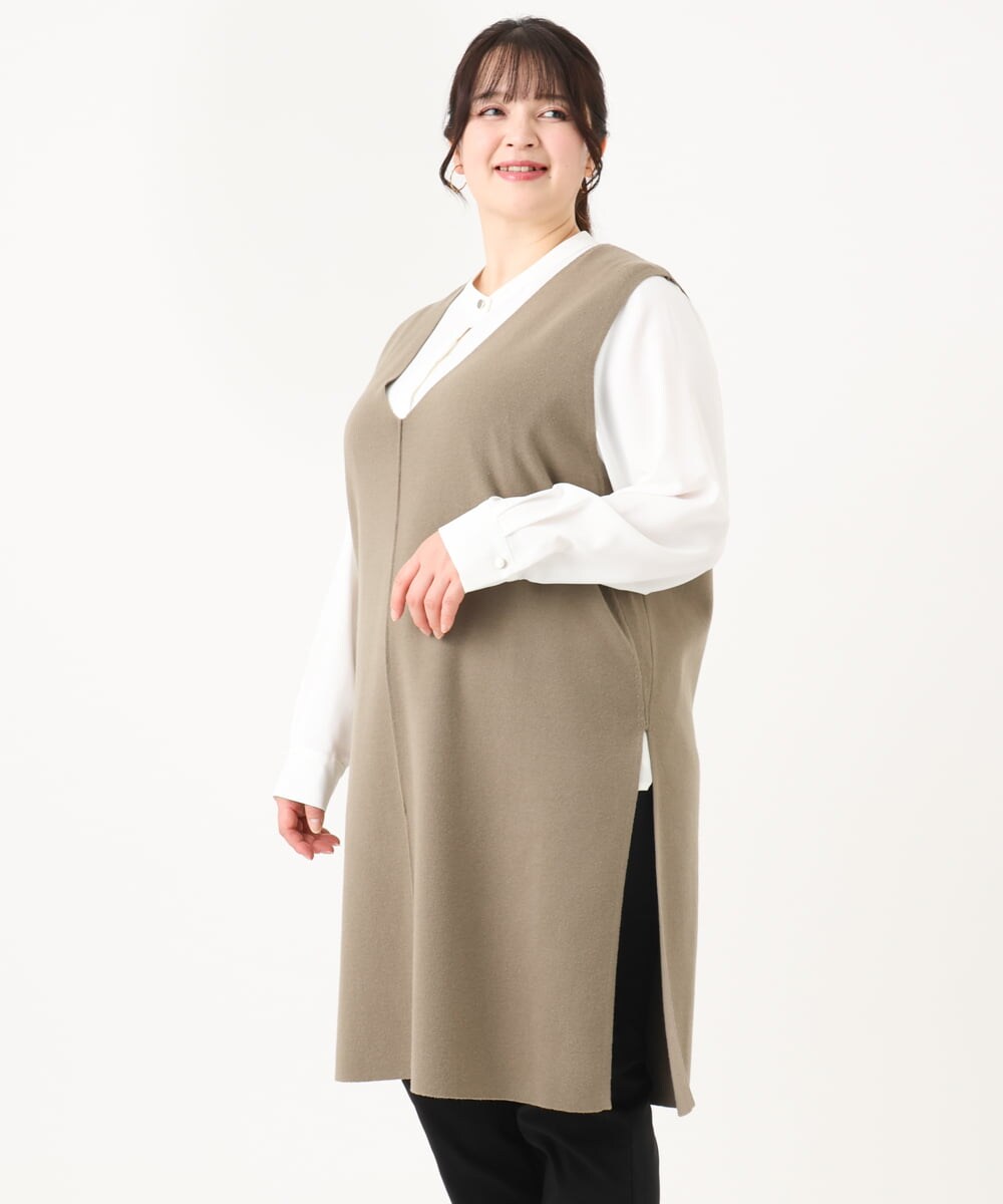 OLFLV22089 eur3(エウルキューブ) 【大きいサイズ】ロングニットベスト モカ(84)