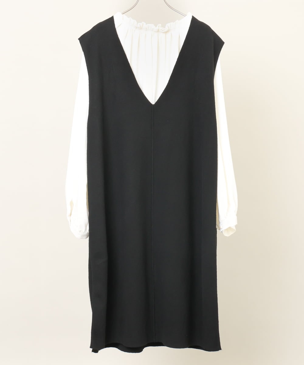 OLFLV22089 eur3(エウルキューブ) 【大きいサイズ】ロングニットベスト ブラック(94)