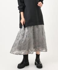 OLHAA10139 eur3(エウルキューブ) 【大きいサイズ】オーガンジーフロッキープリントスカート グレー(92)