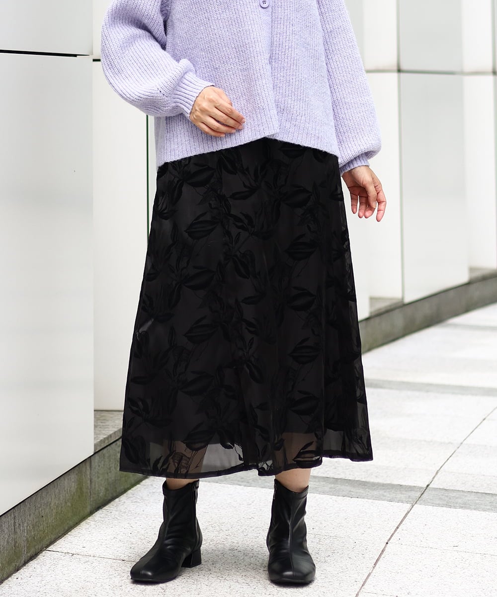 OLHAA10139 eur3(エウルキューブ) 【大きいサイズ】オーガンジーフロッキープリントスカート ブラック(94)