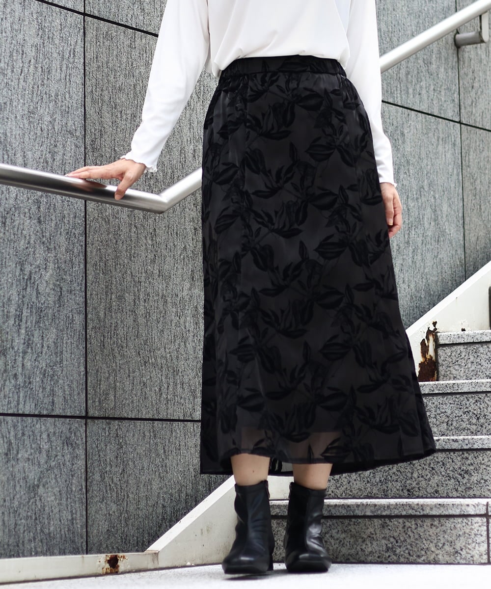 OLHAA10139 eur3(エウルキューブ) 【大きいサイズ】オーガンジーフロッキープリントスカート ブラック(94)