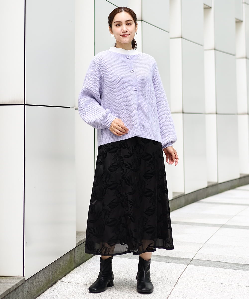 OLHAA10139 eur3(エウルキューブ) 【大きいサイズ】オーガンジーフロッキープリントスカート ブラック(94)